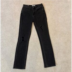 Vigoss Ace Straight High Rise Black Denim Jeans Distressed Ripped Size 24 NWT